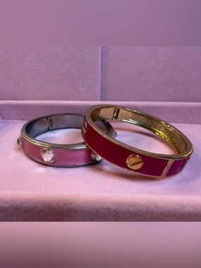 Pink and Hot Pink Enamel bangle bracelet set.